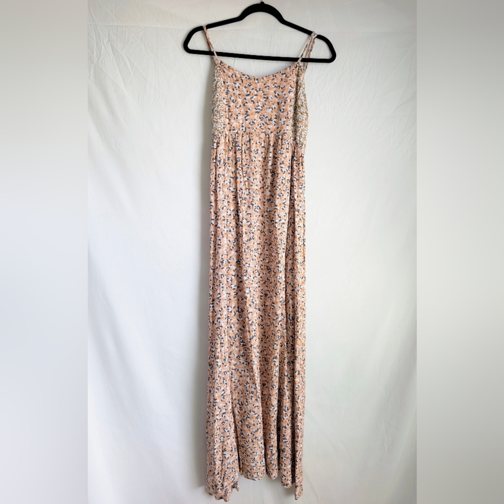 Patrons of Peace Boho Maxi Dress Smocked Tie Back Made in India